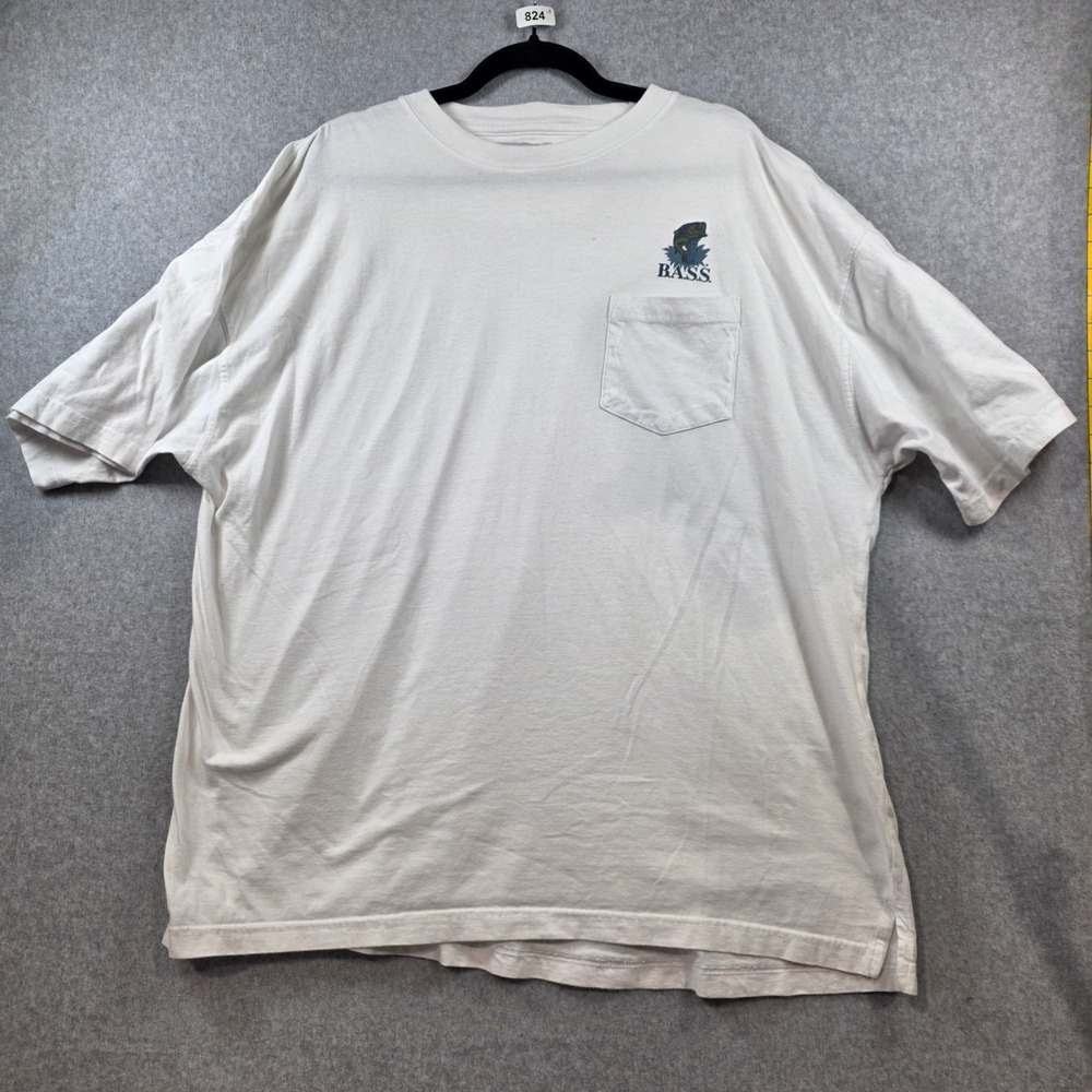 Time Out Mens XXL White B.A.S.S. Fishing Pocket T-Shirt Short Sleeve Cotton Tee